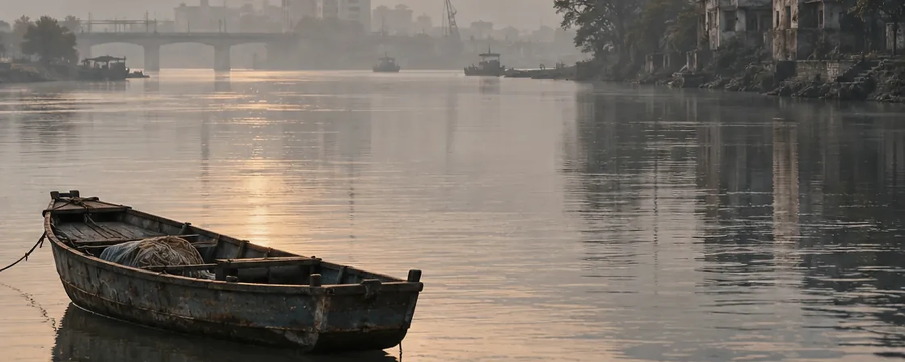 Skiff — conceptual literary editorial artwork, not an original photograph or film still.
